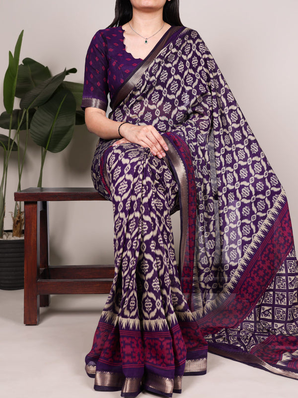 Viscose Chanderi Ikkat Printed Saree PRL