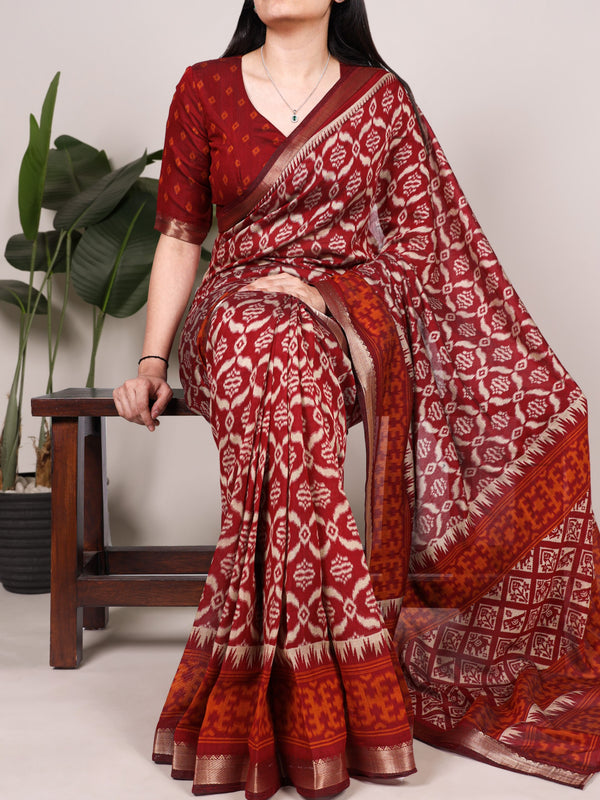 Viscose Chanderi Ikkat Printed Saree MRN