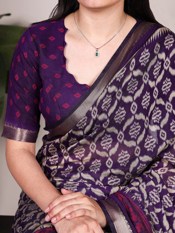 Viscose Chanderi Ikkat Printed Saree PRL