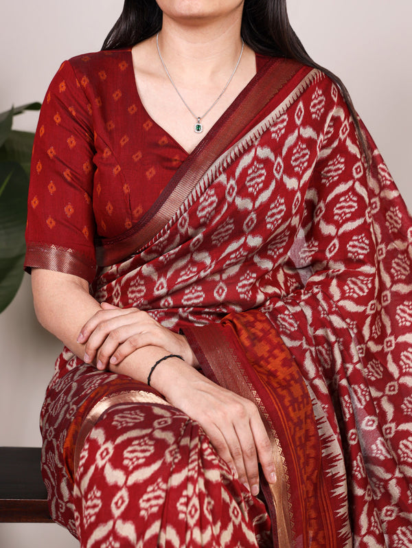 Viscose Chanderi Ikkat Printed Saree MRN