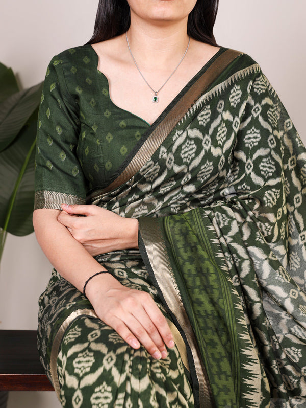 Viscose Chanderi Ikkat Printed Saree MND