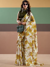 Satin Silk Floral Printed Saree YLW