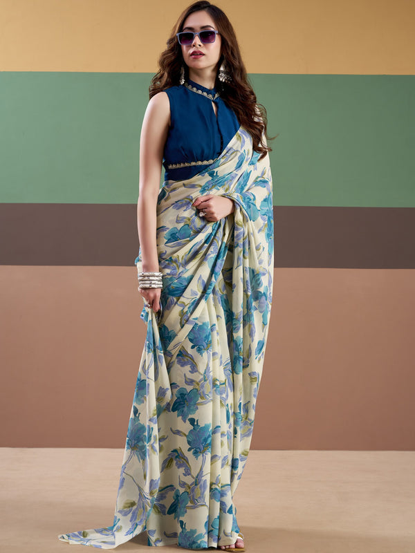 Satin Silk Floral Printed Saree SBL