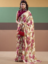 Satin Silk Floral Printed Saree PNK