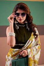 Satin Silk Floral Printed Saree YLW