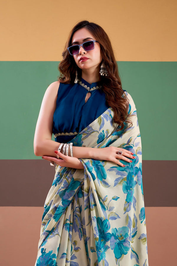 Satin Silk Floral Printed Saree SBL