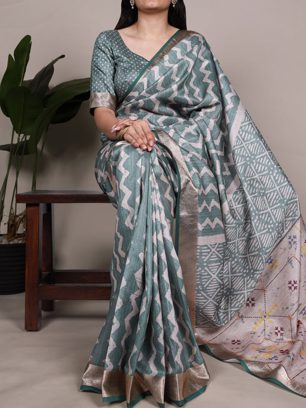 Tussar Silk Printed Saree BGN