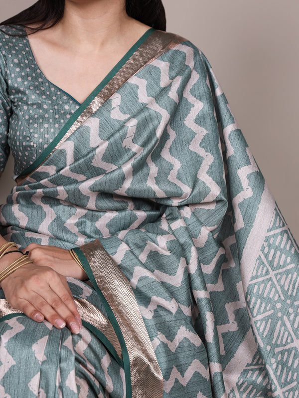 Tussar Silk Printed Saree BGN