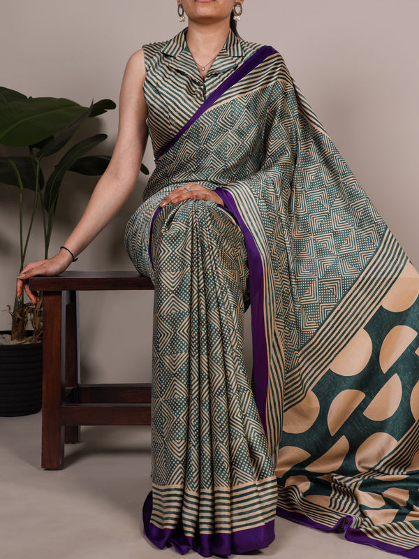 Dull Satin Printed Saree BGN