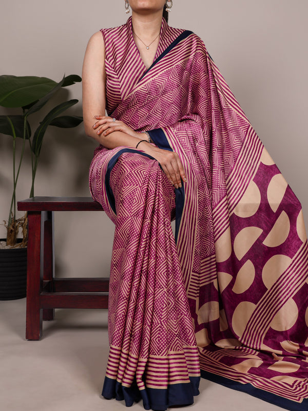 Dull Satin Printed Saree PNK