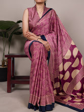 Dull Satin Printed Saree PNK