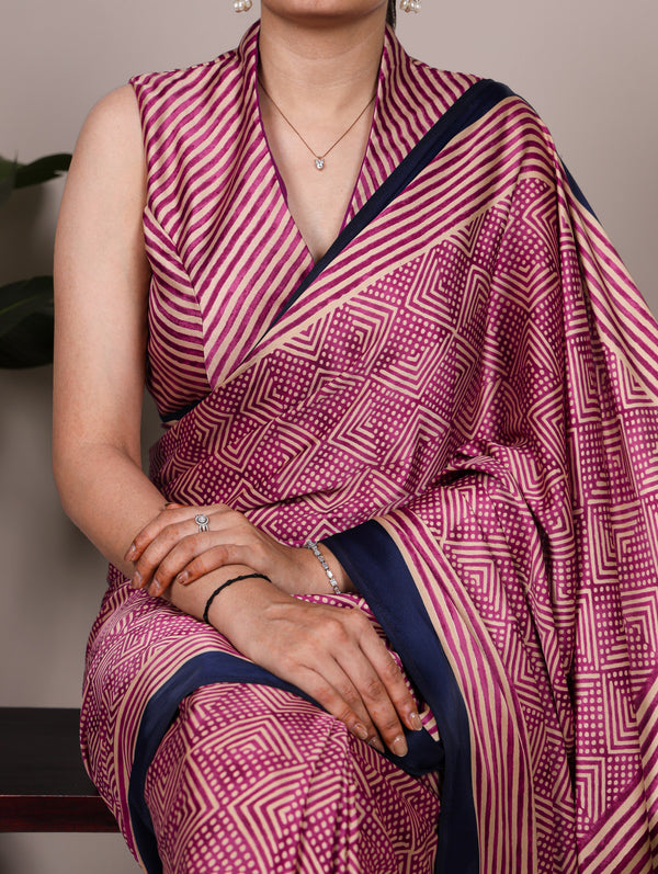 Dull Satin Printed Saree PNK