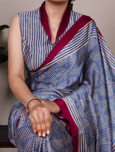 Dull Satin Printed Saree BLU