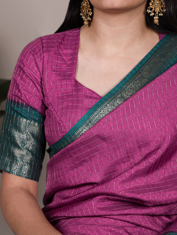 Dola Chex Zari Weaving Saree PNK