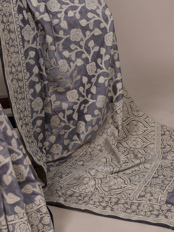 Cotton Silk Floral Printed Saree GRY