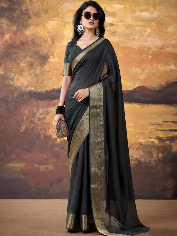 Marsh Mallow Zari Weaving Saree For Women BLK