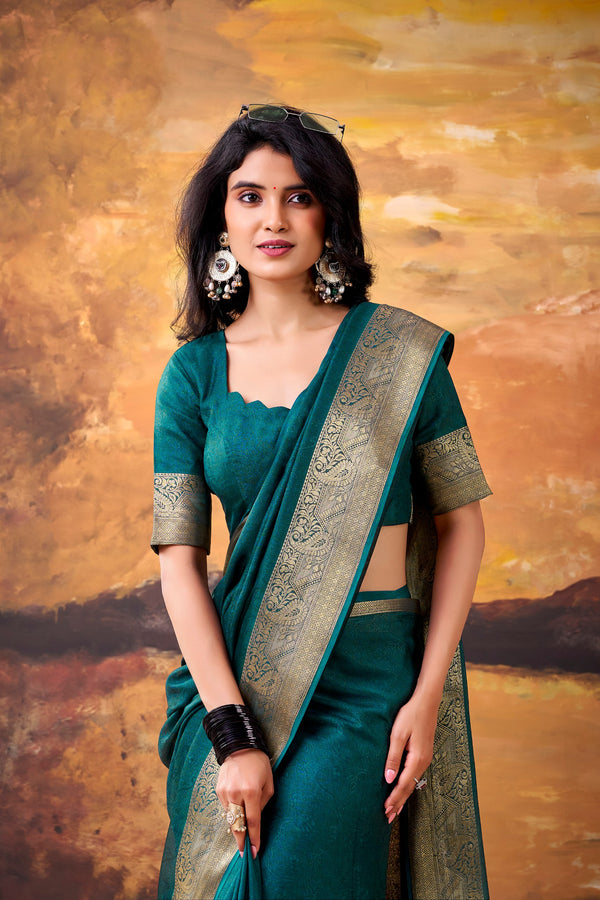 Marsh Mallow Zari Weaving Saree For Women TEL