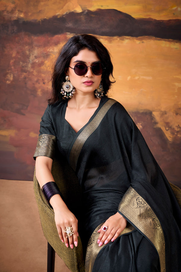 Marsh Mallow Zari Weaving Saree For Women BLK