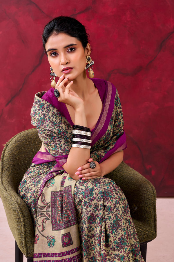 Chanderi Printed Zari Weaving Saree WIN