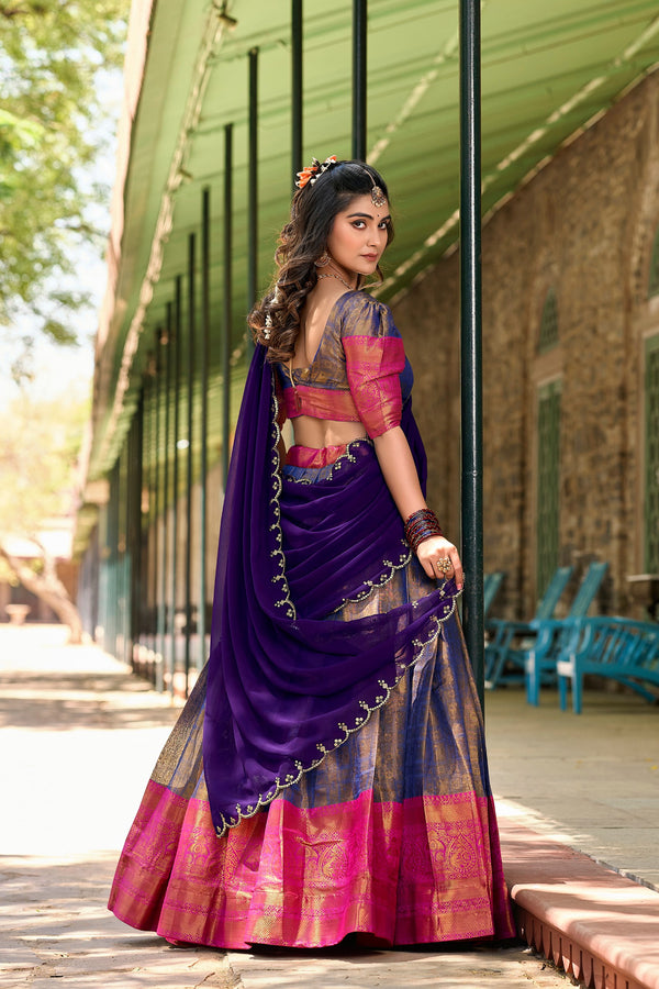 Kanjivaram Zari Weaving Lehenga With Georgette Dupatta  BLU
