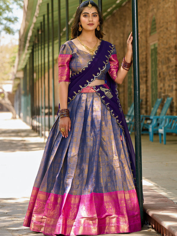 Kanjivaram Zari Weaving Lehenga With Georgette Dupatta  BLU