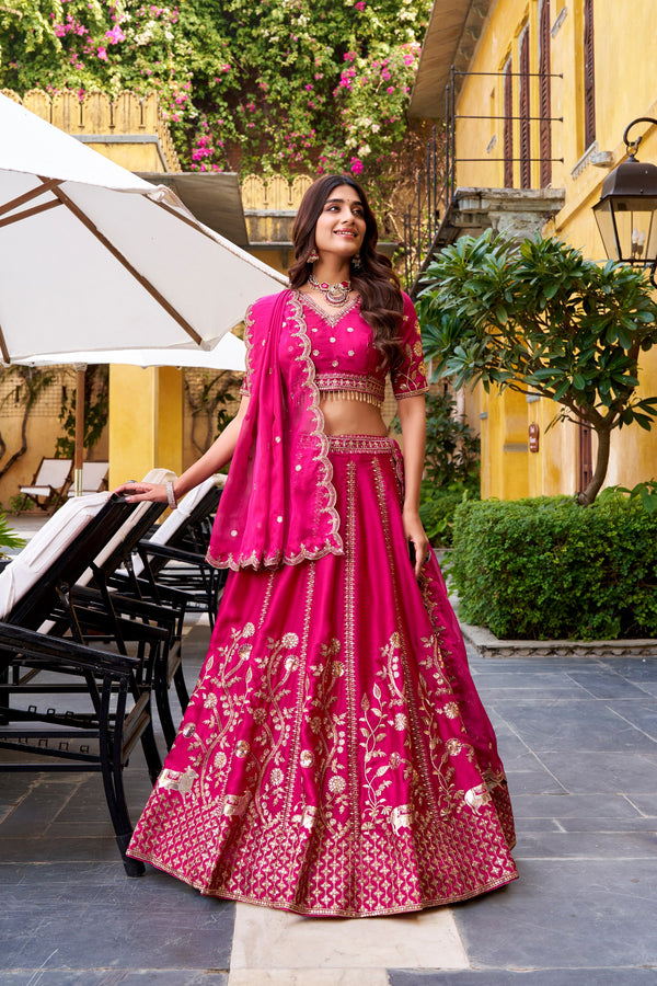 Natural Silk Thread Emroidered Lehenga With Dupatta RPI