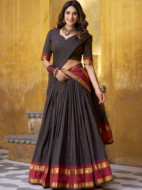 Pure Chanderi Zari Weaving Lehenga With Dupatta BLK