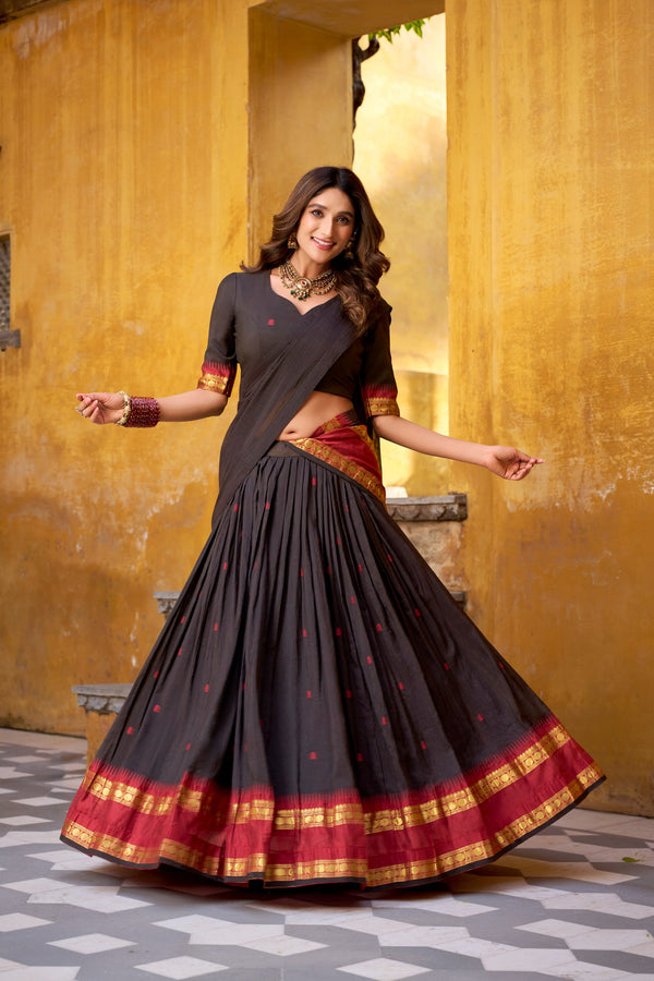 Pure Chanderi Zari Weaving Lehenga With Dupatta BLK