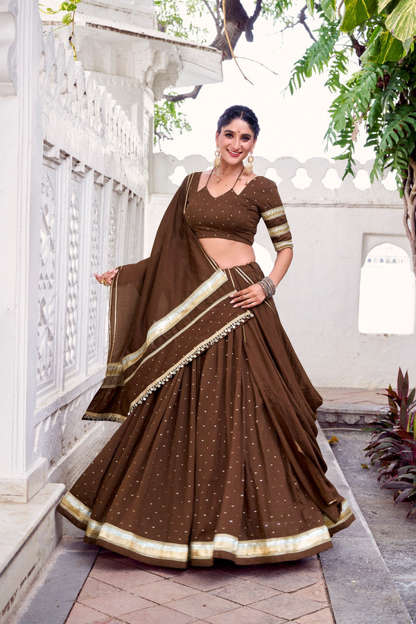 Pure Chanderi Zari Weaving Lehenga With Dupatta BRN