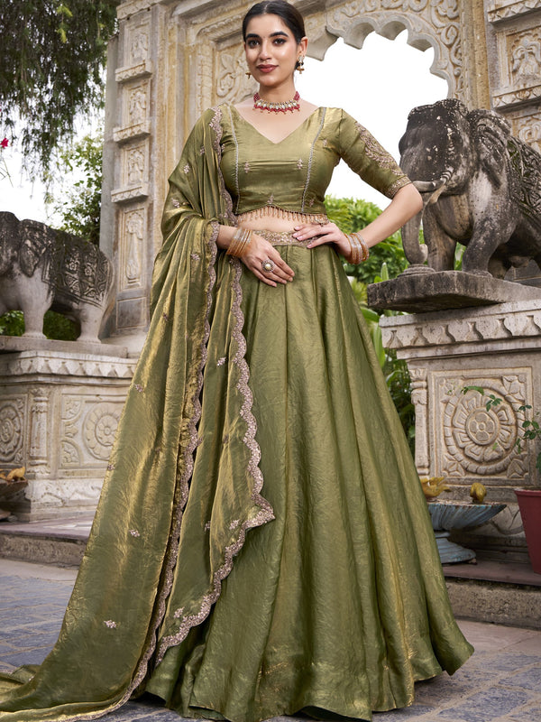Fendi Thread Embroidered Lehenga With Dupatta MND