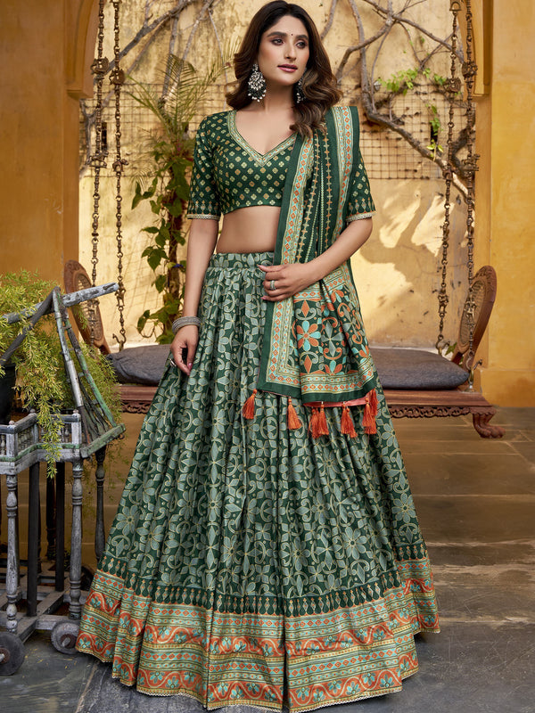 Tussar Silk Sparkle Design Lehenga With Dupatta  GRN