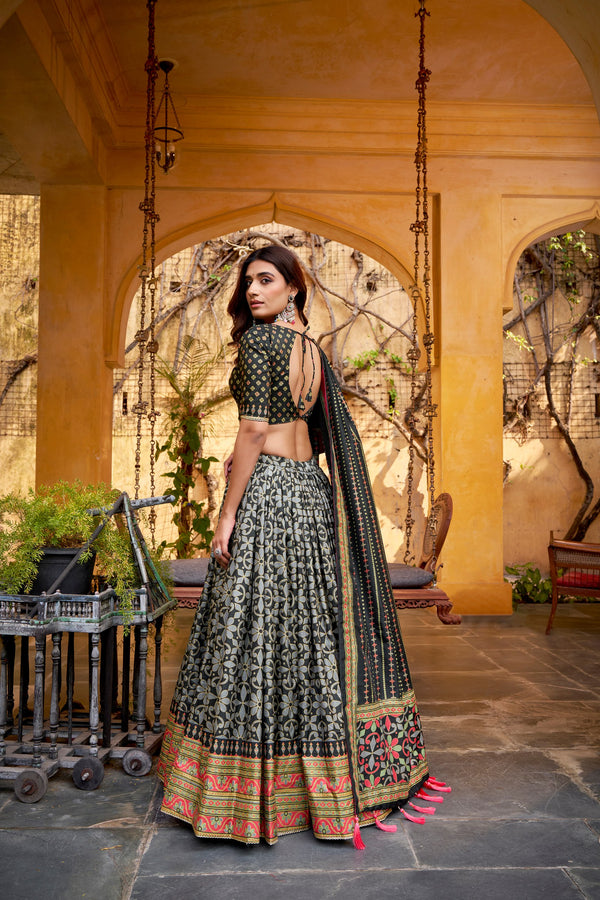 Tussar Silk Sparkle Design Lehenga With Dupatta  BLK