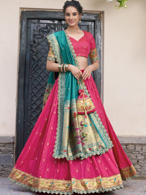 Jacquard Silk Zari Weaving Lehenga With Dupatta   PNK