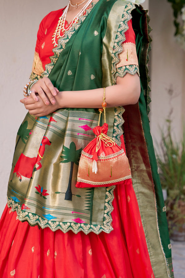 Jacquard Silk Zari Weaving Lehenga With Dupatta  RED