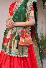 Jacquard Silk Zari Weaving Lehenga With Dupatta  RED
