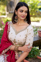 Vichitra Silk Thread Embroidered Lehenga With Dupatta  OWT