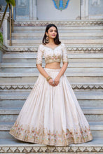 Vichitra Silk Thread Embroidered Lehenga With Dupatta  OWT