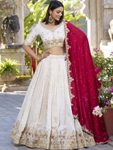 Vichitra Silk Thread Embroidered Lehenga With Dupatta  OWT
