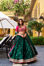 Silk Satin Thread Embroidered Lehenga With Dupatta  GRN