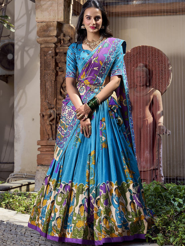 Tussar Silk Kalamkari Printed Lehenga With Dupatta  FRZ
