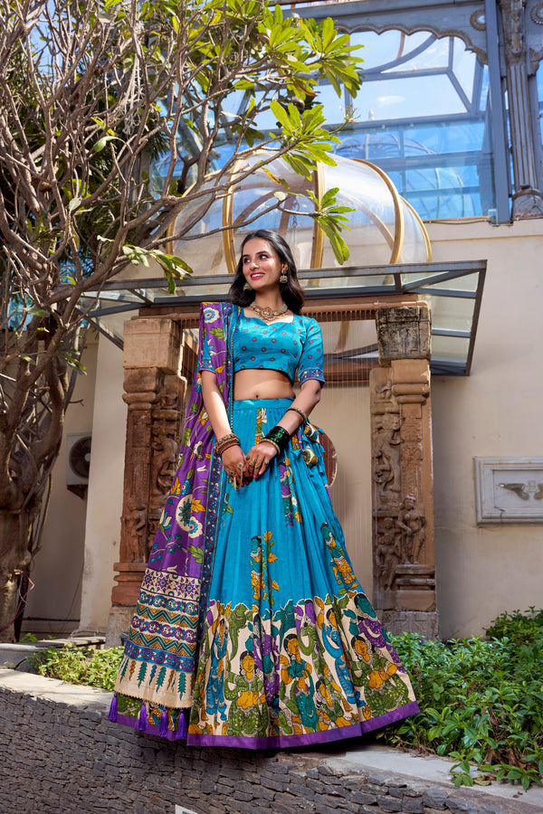 Tussar Silk Kalamkari Printed Lehenga With Dupatta  FRZ