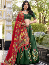 Tussar Silk Printed Lehenga For Women  GRN