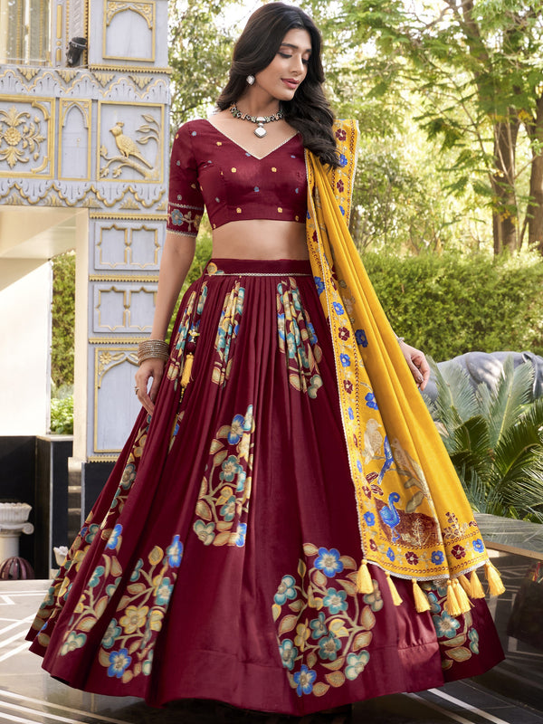 Tussar Silk Printed Lehenga For Women  MRN