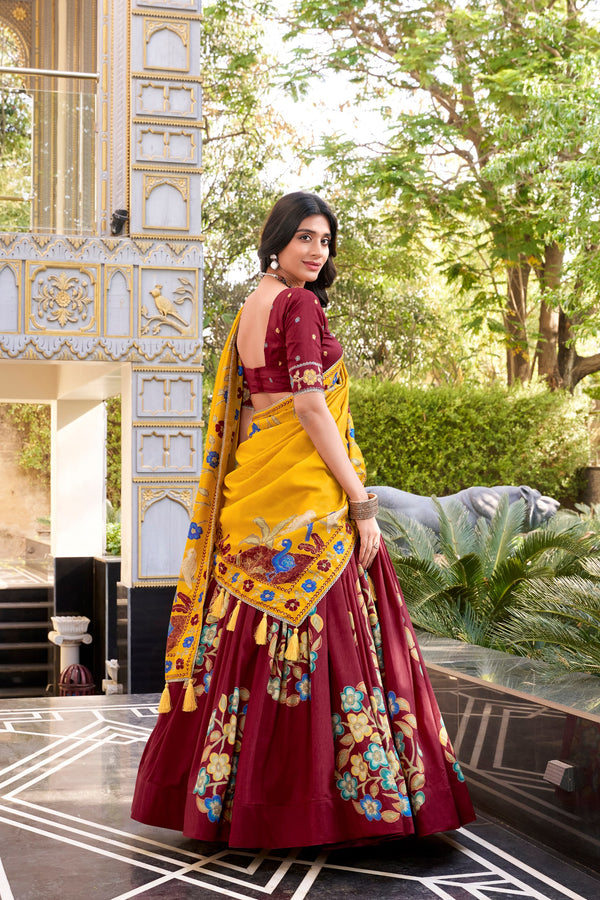 Tussar Silk Printed Lehenga For Women  MRN