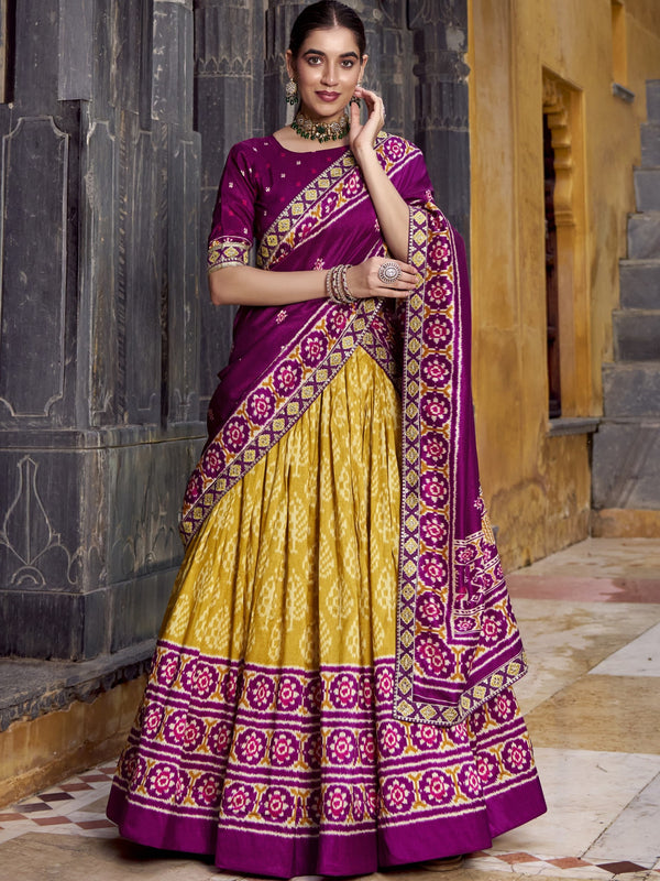 Tussar Silk Ikkat Printed Lehenga With Dupatta MST