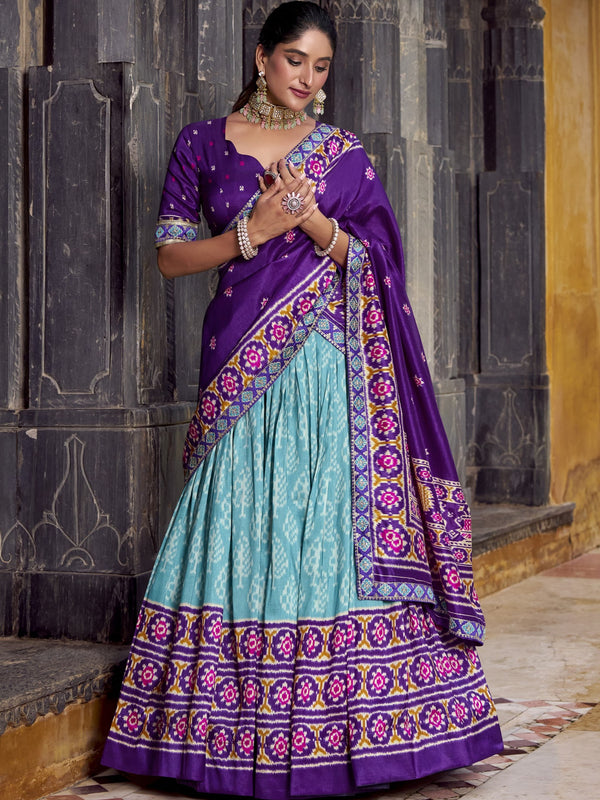 Tussar Silk Ikkat Printed Lehenga With Dupatta  SBL