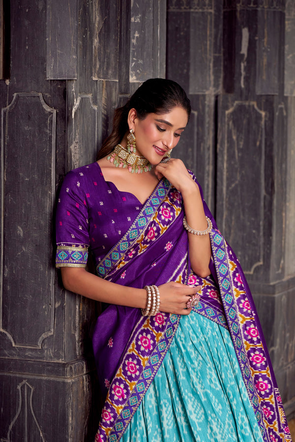 Tussar Silk Ikkat Printed Lehenga With Dupatta  SBL