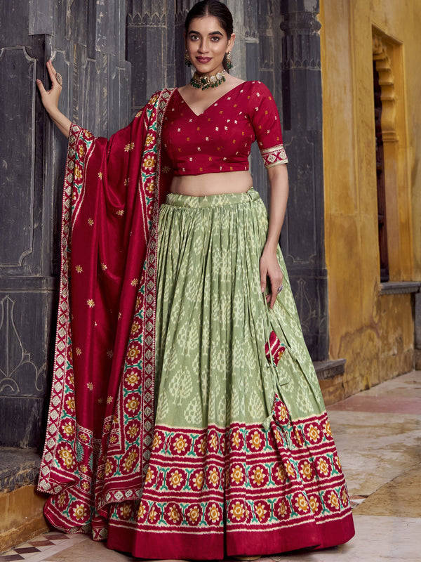 Tussar Silk Ikkat Printed Lehenga With Dupatta SGN