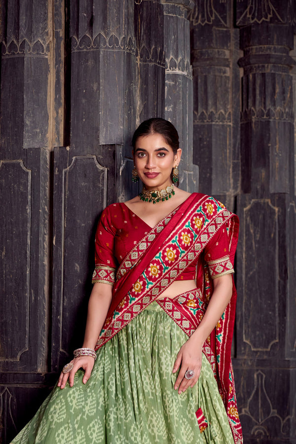 Tussar Silk Ikkat Printed Lehenga With Dupatta SGN