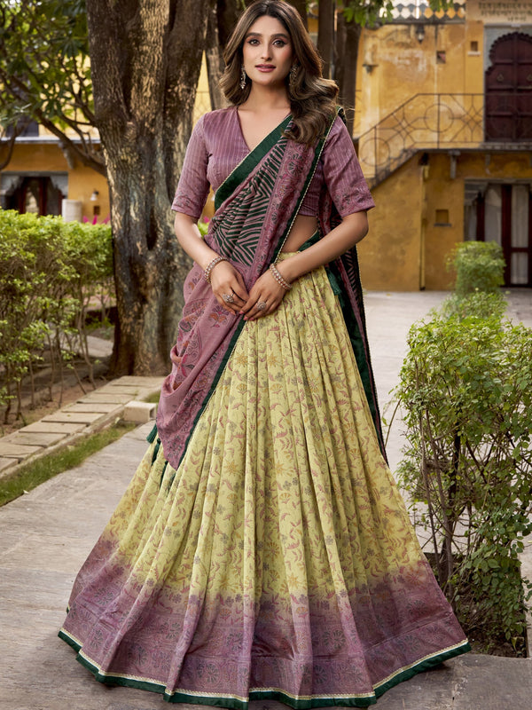 Vichitra Silk Printed Lehenga With Dupatta  MUV